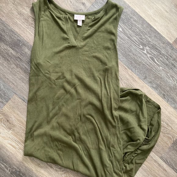 Isabel Maternity Green Ribbed Sleeveless Henley Dress Size M - Picture 1 of 4
